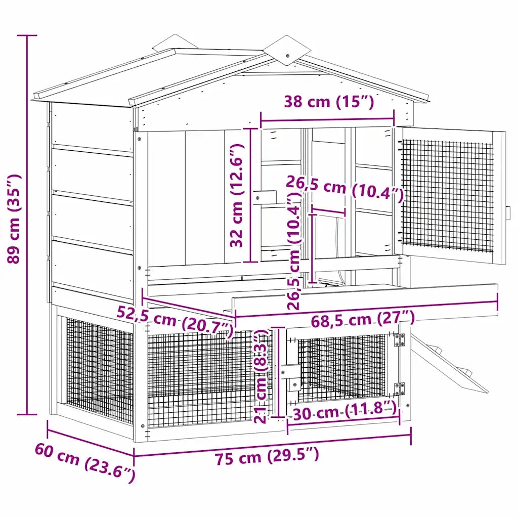vidaXL Cohen per Galline Marrone 75 x 59 x 60 cm