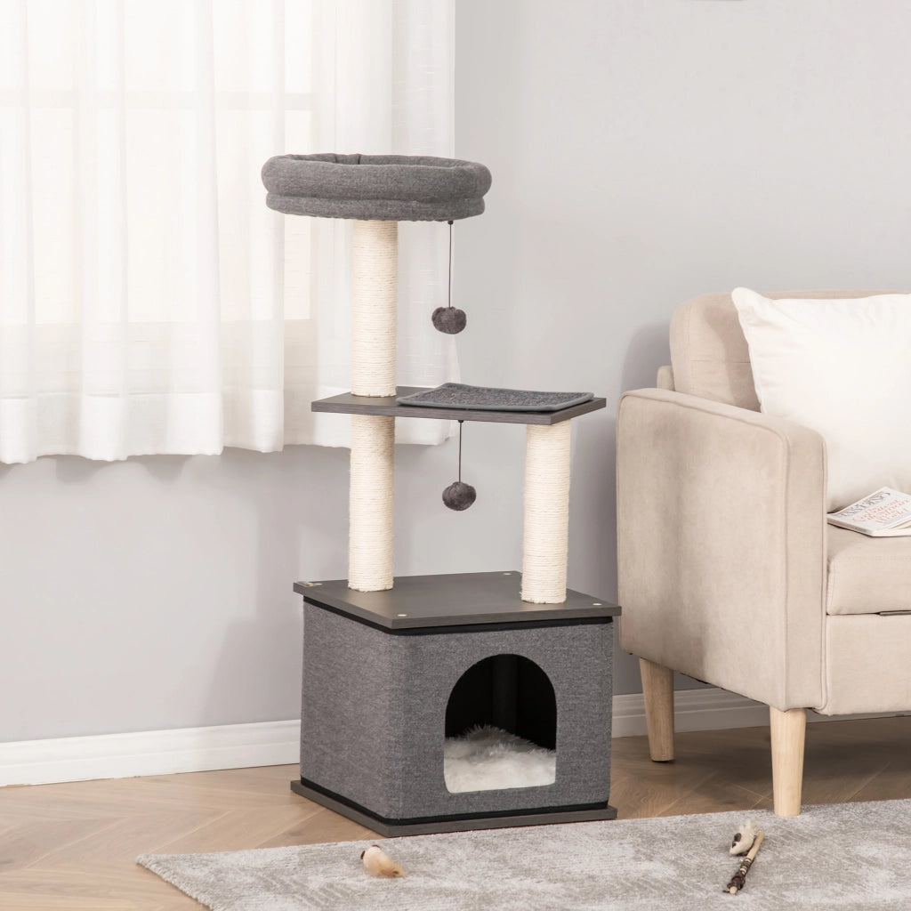 Tiragraffi per gatti con piattaforma e corda sisal ¨C zephmum ¨C grigio scuro 40x40x104 cm