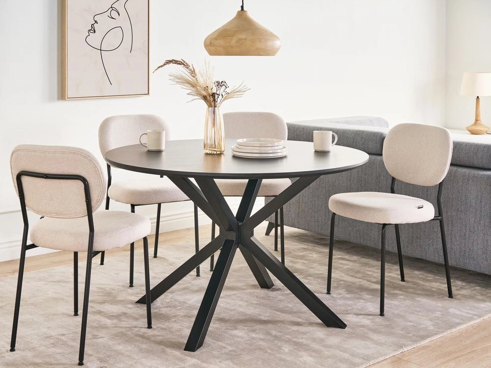 Tavolo da pranzo in MDF nero con gambe in metallo ø 120 cm Design classico moderno