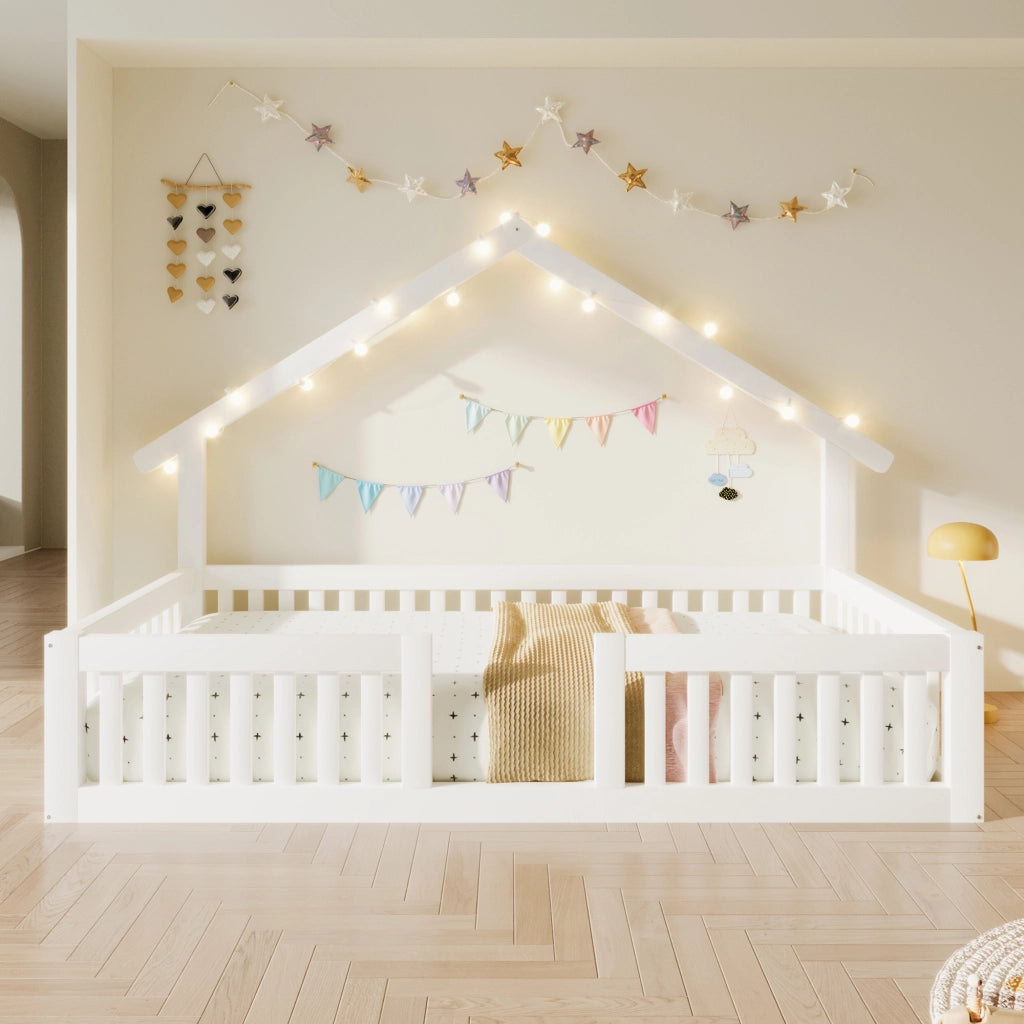 LETTO a casetta 90x200 cm in legno bianco con luci LED