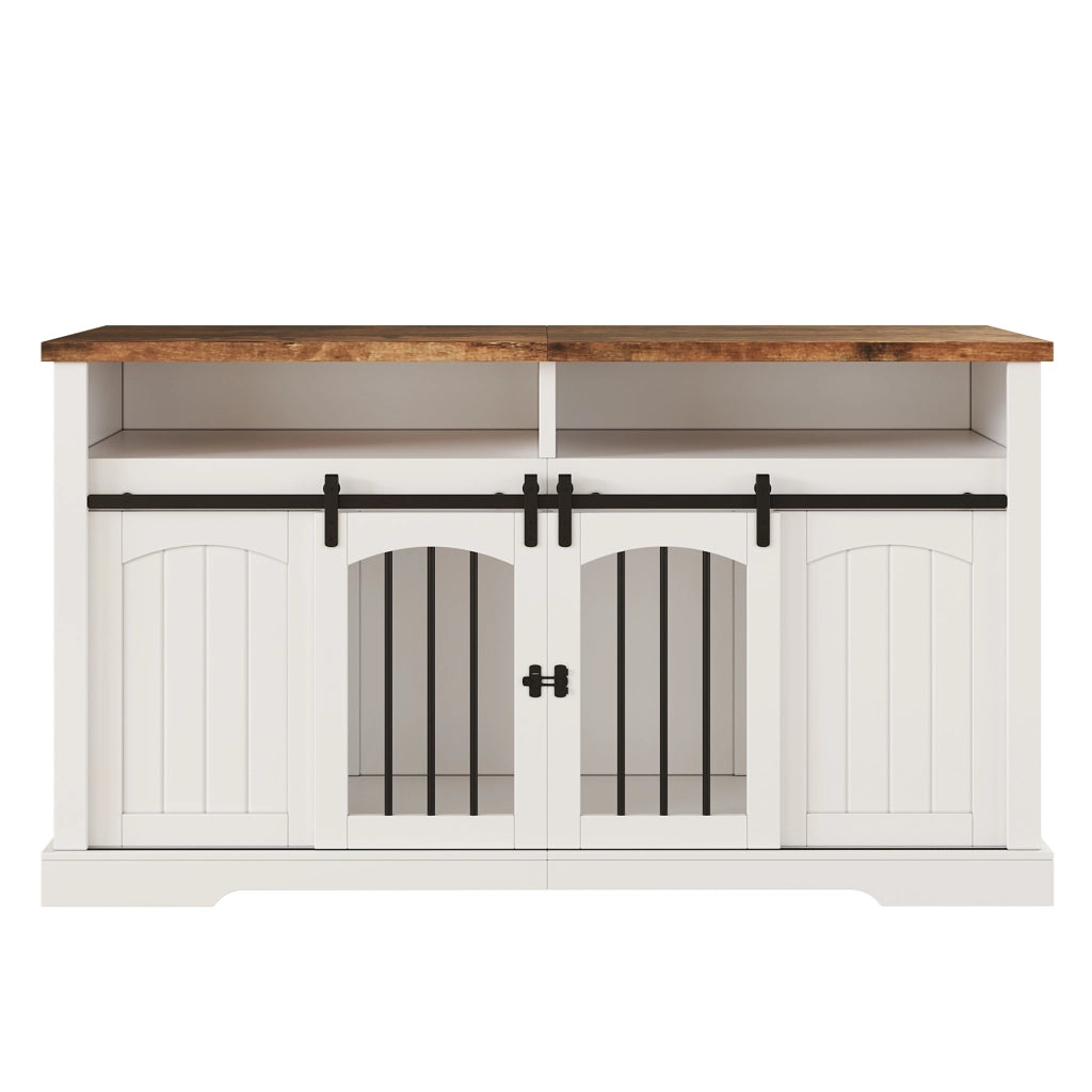 Cuccia Mobile per Cani 153×60×85 cm con Porta Scorrevole; Divisorio Rimovibile e Piano Effetto Legno; Bianco