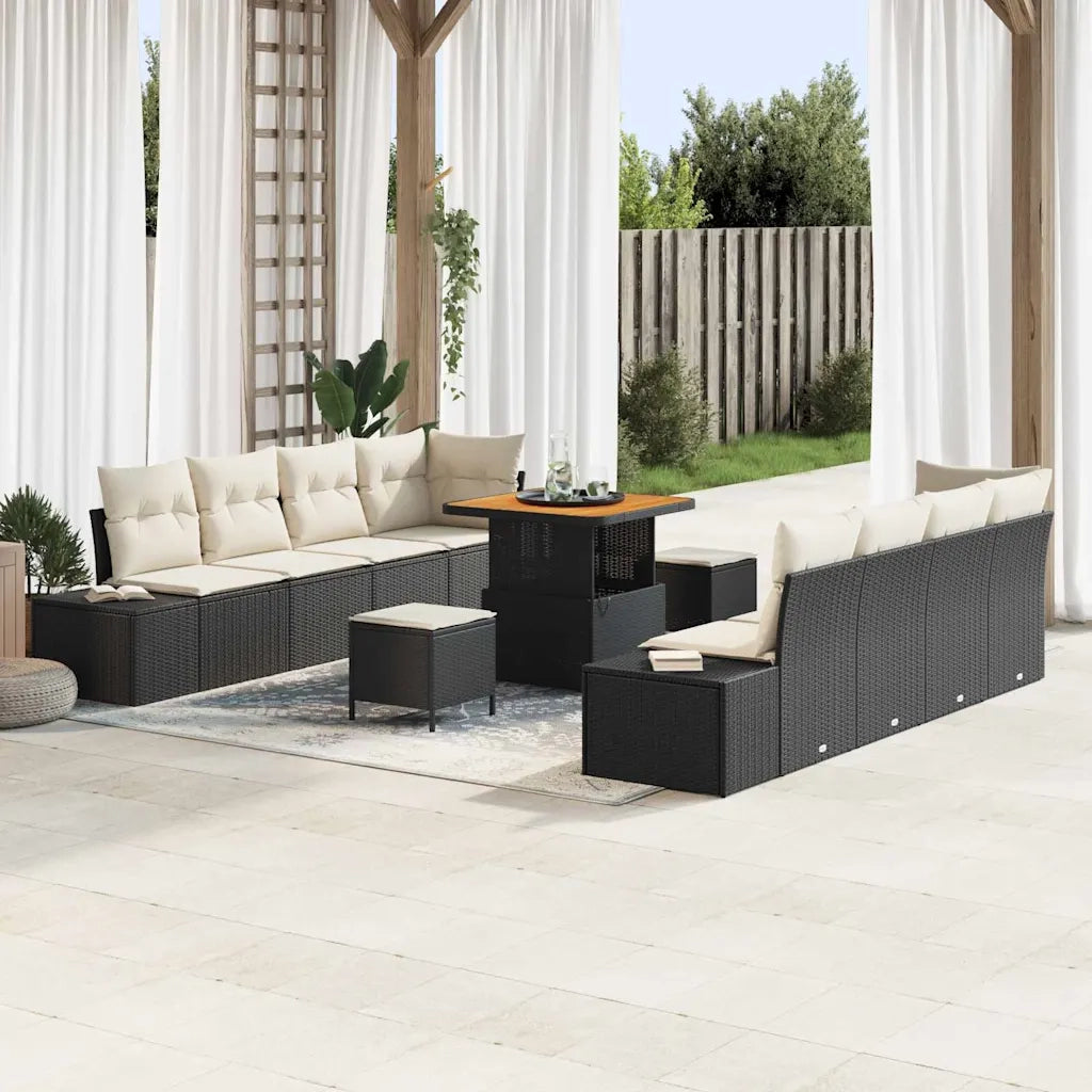 Set Divano da Giardino con cuscino 11 pcs Nero polyrattan 3362755