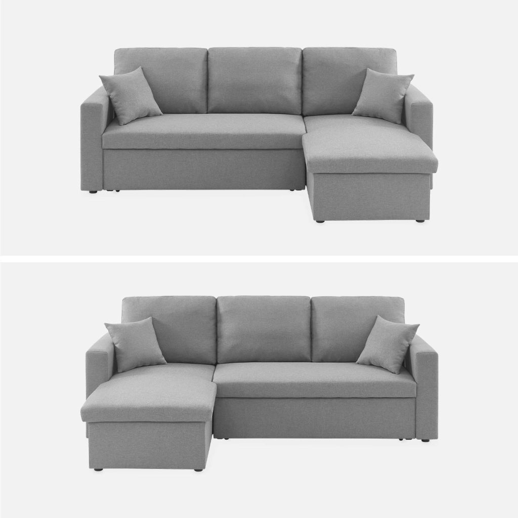 Divano letto angolare reversibile con contenitore, 3 posti, grigio