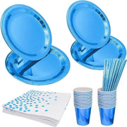 Set di decorazioni per feste - Piatti tovaglioli bicchieri stuzzichi in rame - 99 pezzi per feste a tema blu