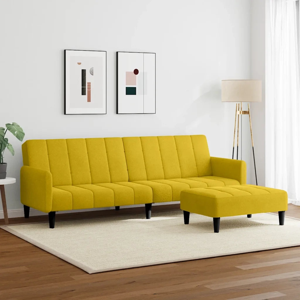 Divano Letto 2 Posti con Sgabello Giallo in Velluto