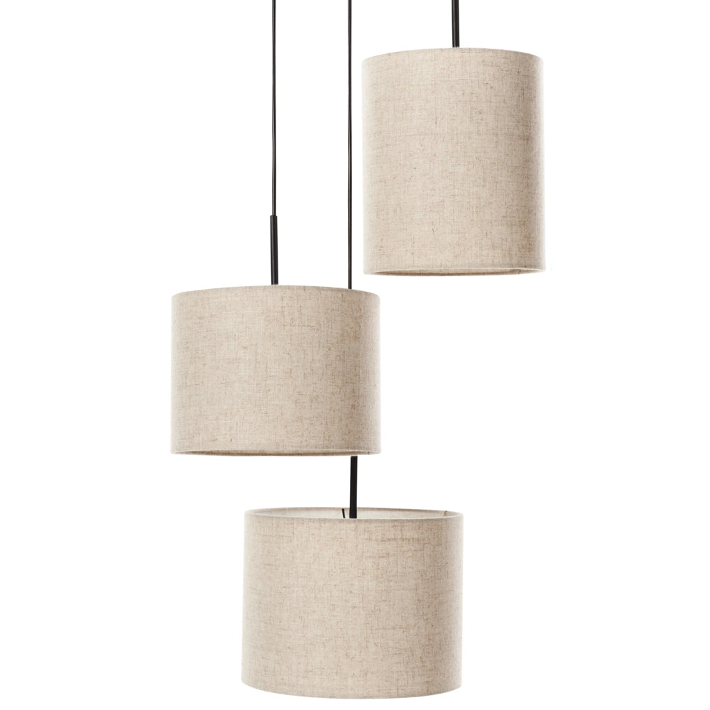 Lampadario 3 luci in tessuto di lino beige Paralume di design moderno Luce del soggiorno