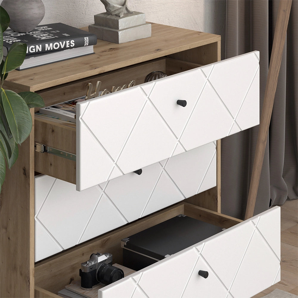 Vicco Cassettiera per camera da letto Artigianale/Bianco 80.2 x 82.6 cm con 3 cassetti