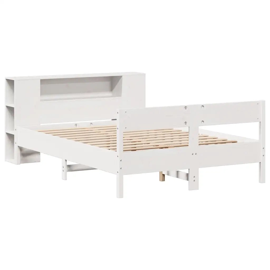Letto Libreria senza Materasso-Struttura Letto con contenitore Bianco 140x200 cm Legno di Pino 852349