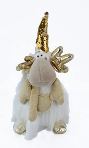 Pupazzo Renna Decorazione Natalizia Natale in Stoffa Oro 36 cm