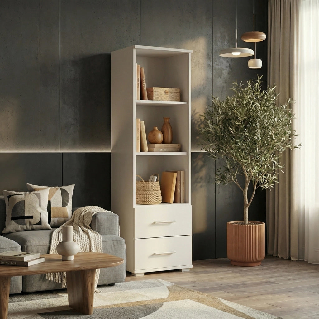Libreria FAUSKE - 2 Cassetti - Bianco - Larghezza 40 cm, Altezza 130 cm, Profondit? 34 cm