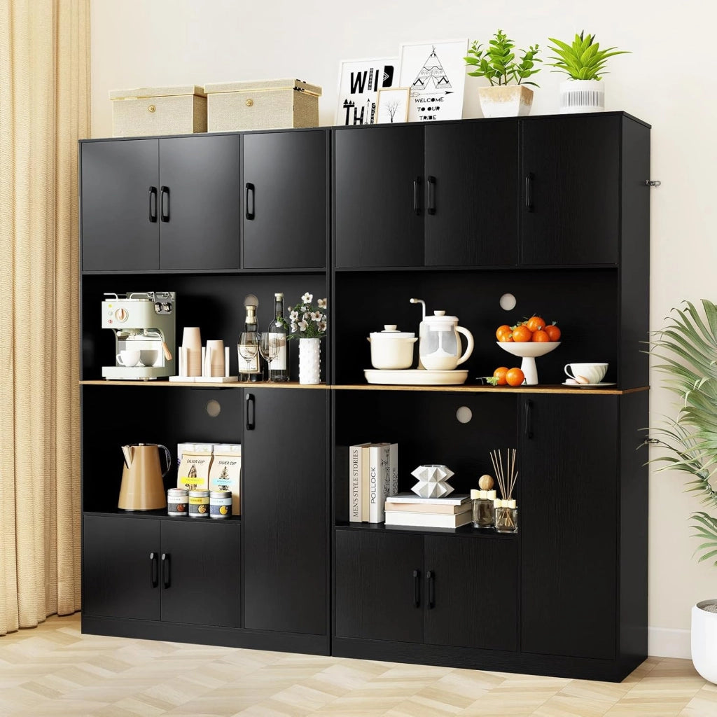 Armadio Dispensa Alto 180 cm, Credenza da Cucina con Presa di Corrente e 4 Ante, per Cucina, Sala da Pranzo e Soggiorno, 100 x 40 x 180 cm (Nero)