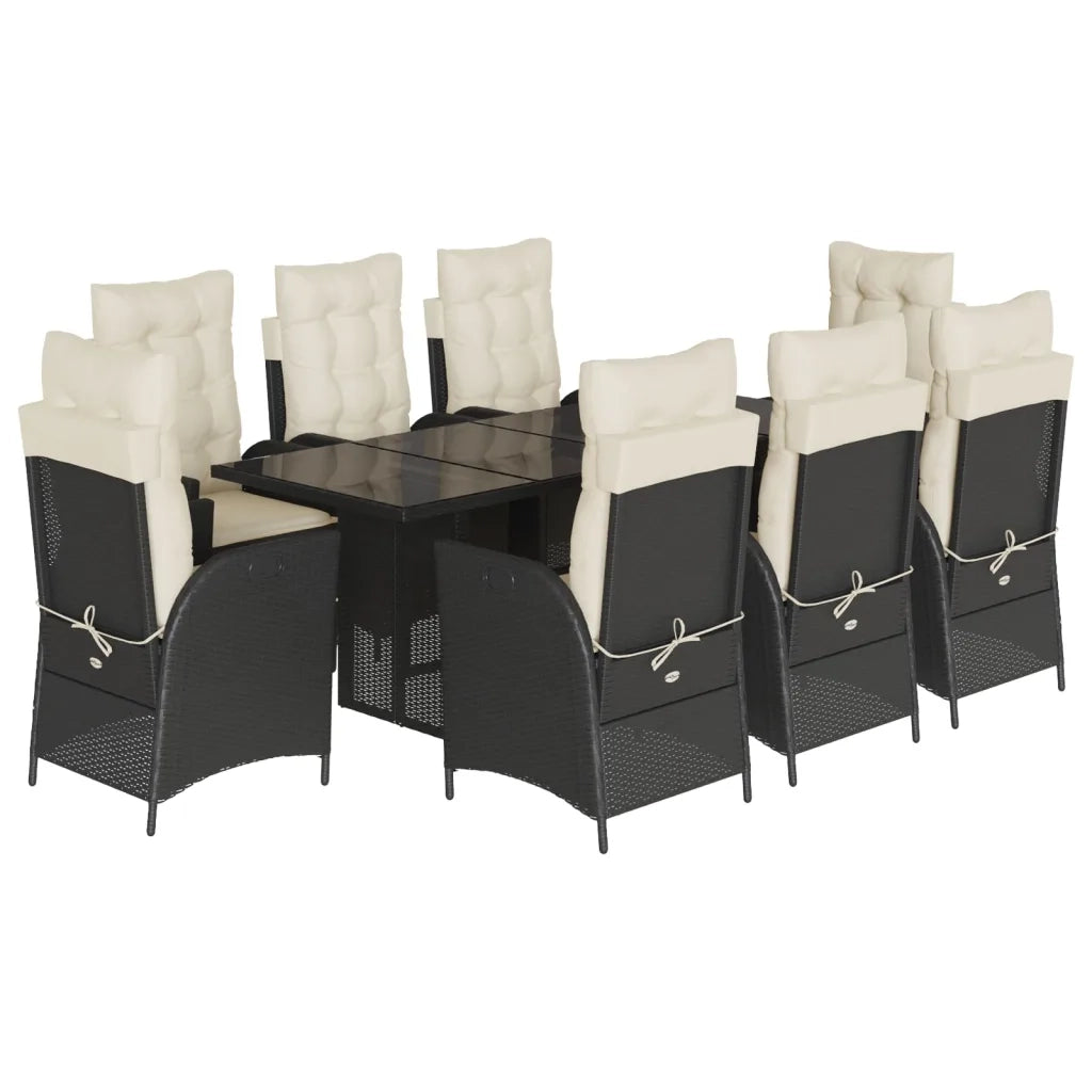 Set da Pranzo da Giardino 9 pz con Cuscini Nero in Polyrattan 3213113