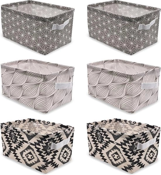Set di 6 contenitori di stoccaggio - Contenitori di tessuto impermeabili con maniglie - Organizzatori pieghevoli per giocattoli, cosmetici e abbigliamento