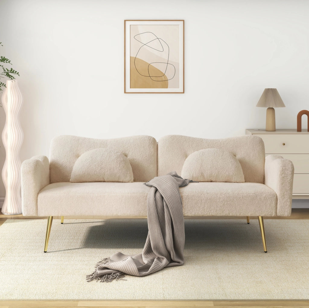 Divano letto a 2 posti con schienale regolabile 155 x 85;5 cm; beige e naturale