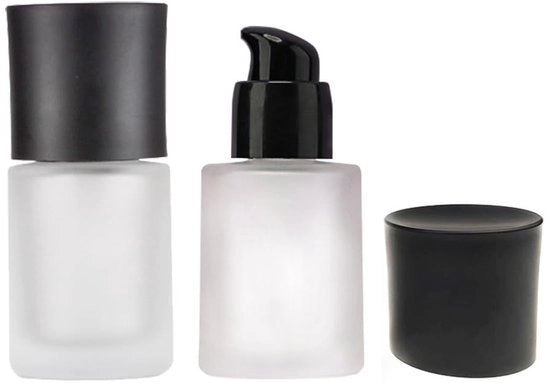 Lattina di Creme con Pomp 2 Pezzi - 30ml/1oz - Translucida/Nera - Dispensatore Vuoto Riscaldabile - Contenitore Cosmetico - Vaso di Vetro Solido