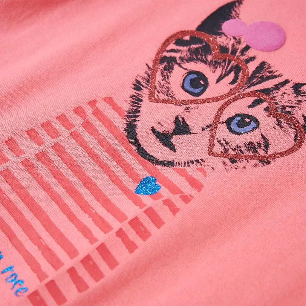 Maglietta da Bambina a Maniche Lunghe Gatto Rosa 128 13587