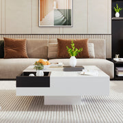 Tavolino da salotto 72x72x30 cm in truciolare bianco e nero lucido con box contenitore e LED