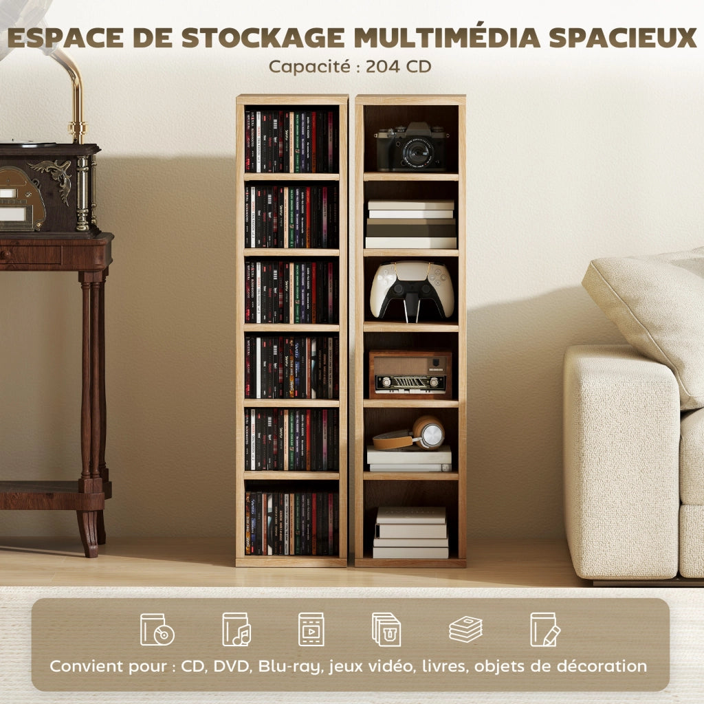 Armadio per CD e DVD con 12 ripiani ¨C zephmum ¨C colore quercia 21x22,5x88,5 cm