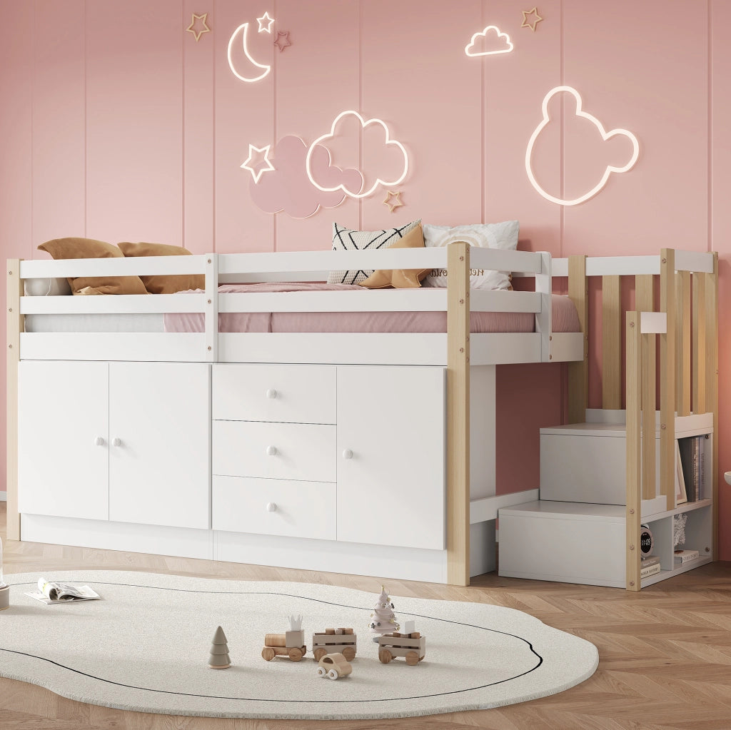 LETTO A CASTELLO con scala e cassetti 90 x 200 cm bianco