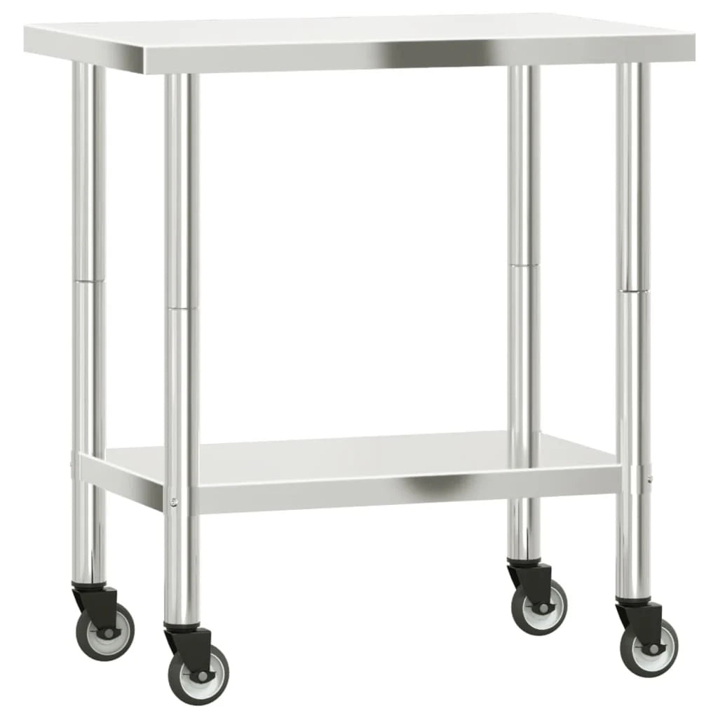 Tavolo da lavoro professionale da cucina con ruote 82,5 x 55 x 85 cm acciaio inox 02_0045417