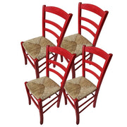 SET 4 SEDIE PAESANA IN LEGNO CON SEDUTA IN PAGLIA E SCHIENALE ALTO 42X40X87H CM  COLORE ROSSO