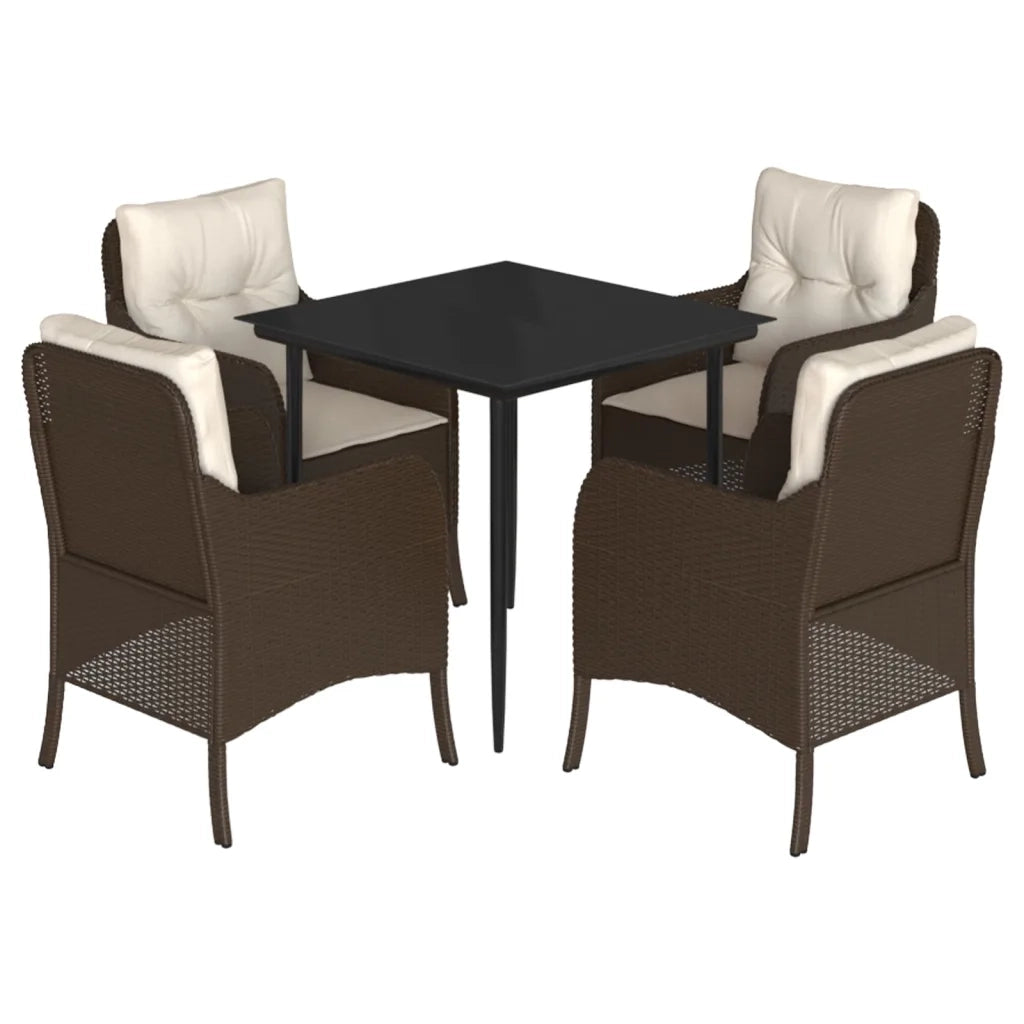Set da Pranzo da Giardino 5pz con Cuscini in Polyrattan Marrone 3211935