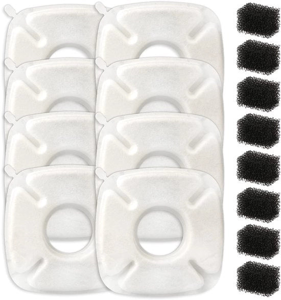 8 filtri per fonte d'acqua, spugna filtrante trasparente con 8 spugne filtranti di ricambio. Filtrante per fonte d'acqua compatibile con dispenser acqua per animali domestici, cani e gatti da 2,8L.