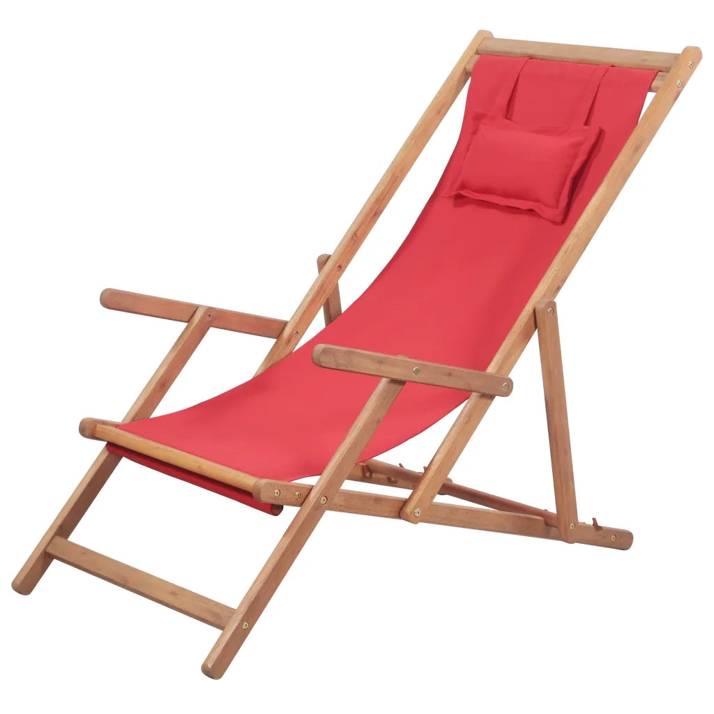 Sdraio da Spiaggia Pieghevole in Tessuto e Telaio Legno Rosso cod mxl 24837
