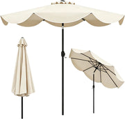 Ombrellone da Giardino 270 cm, Inclinabile 30° con 8 Stecche, Palo in Metallo, Parte Superiore Ventilata e Manovella, Anti-UV, per Spiaggia, Balcone e Terrazzo (Beige, 270 x 235 cm)