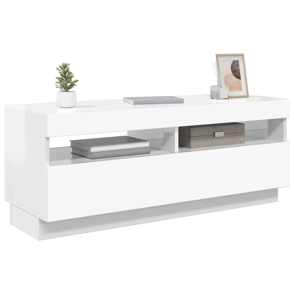 Mobile Porta TV con Luci LED Bianco Lucido 100x35x40 cm