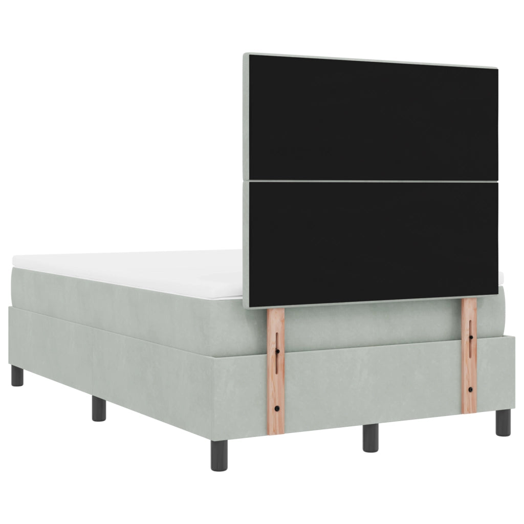 Letto Box Spring  con Materasso Grigio Chiaro Piccolo Doppio Velluto