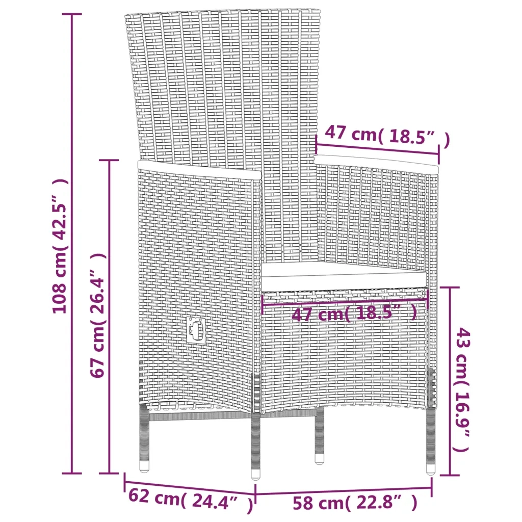Set Mobili da Pranzo per Giardino 7 pz con Cuscini Nero cod mxl 38752