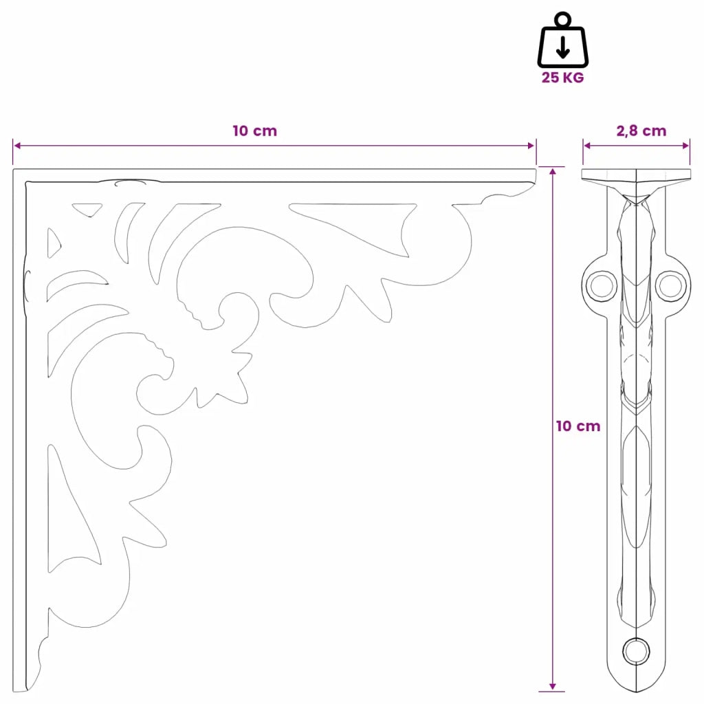 Supporti per mensole da parete 2 pz Nero 10 x 10 x 2,8 cm 42038827