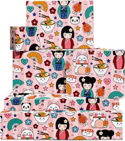 Imballo per bambine - 6 fogli di carta regalo rosa per compleanni con figura giapponese carina per donne sushi finestre - Con adesivi - Circa ...