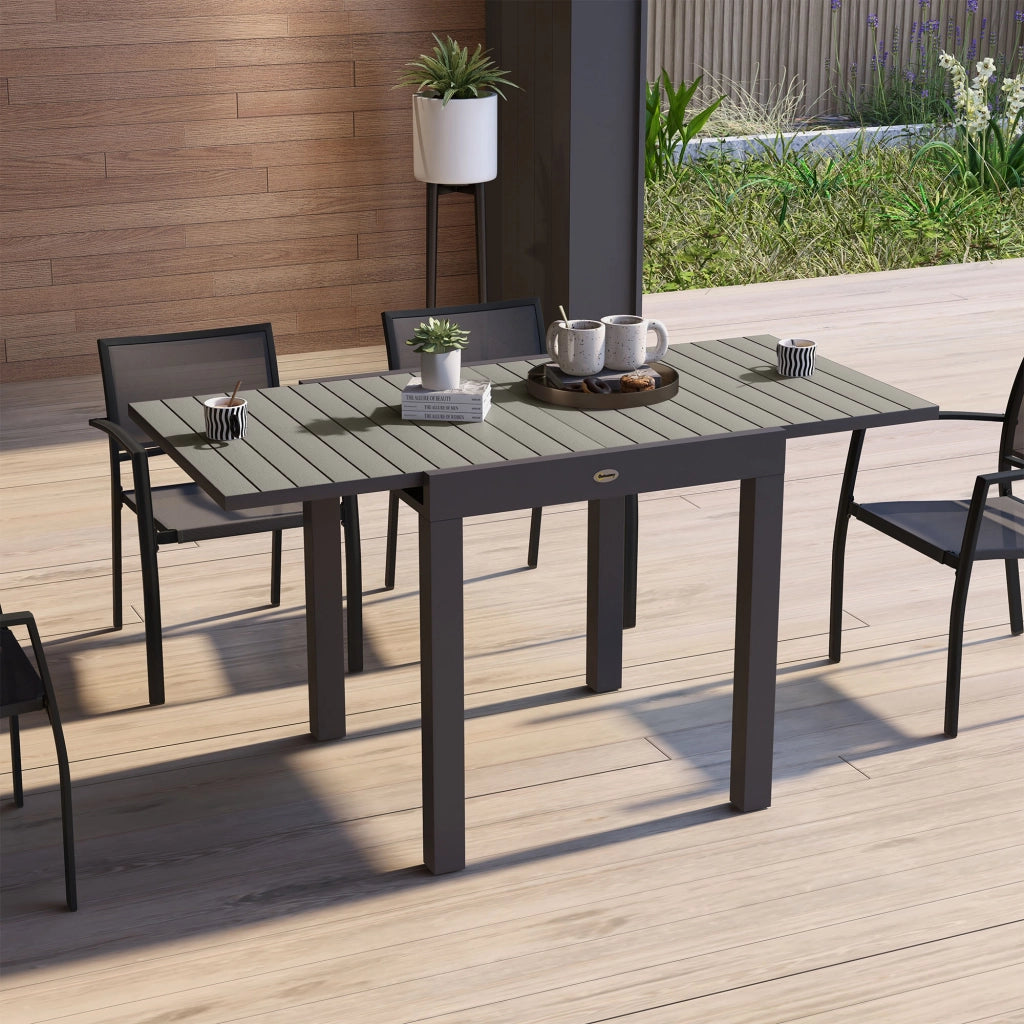 Tavolo da Giardino Allungabile per 4-6 Persone con Piano a Doghe, in Alluminio, 81/162x80x75 cm, Grigio