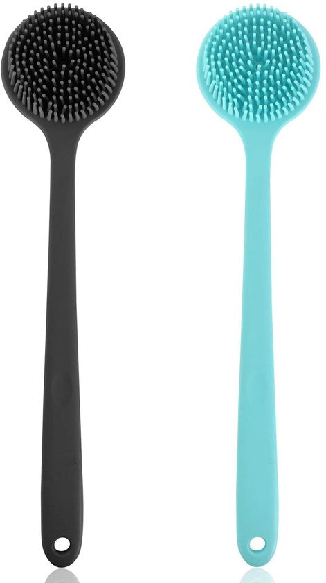 Due set di spazzole per corpo in silicone, spazzola per pavimenti con lunghe setole, spazzola per pavimenti con setole lunghe, spazzola per pavimenti a doppia faccia per doccia, spazzola per corpo in silicone per esfoliazione del corpo e massaggio.