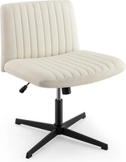 Sedia Ufficio Senza Ruote, Sedia da Scrivania con Sedile Imbottito, con Funzione a Dondolo 100°-120°, Girevole 360°, Altezza Regolabile, Sedia Ergonomica Portata 150 kg (Beige)