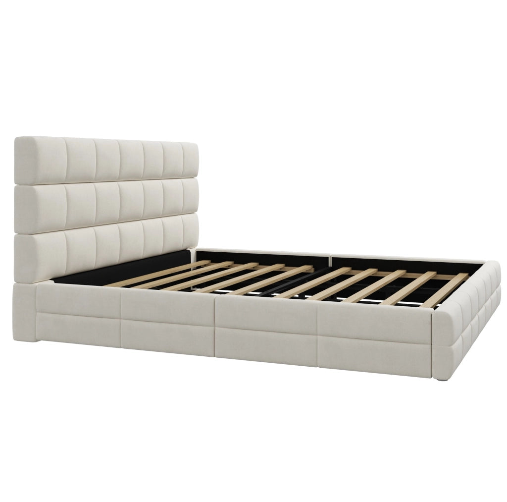Letto imbottito 180x200 cm con testiera in velluto beige