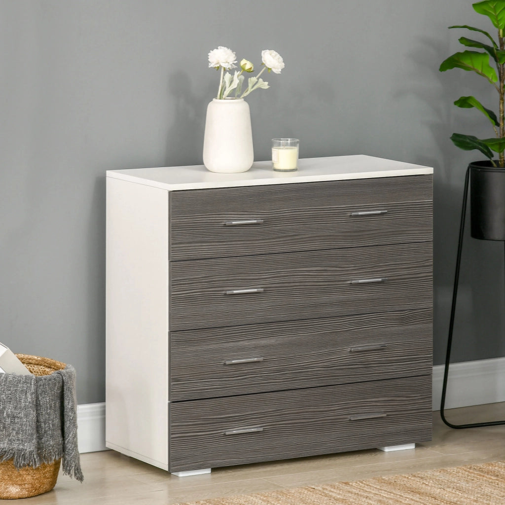 Cassettiera Camera da Letto con 4 Cassetti ¨C zephmum ¨C Legno Bianco e Grigio 76x35x72