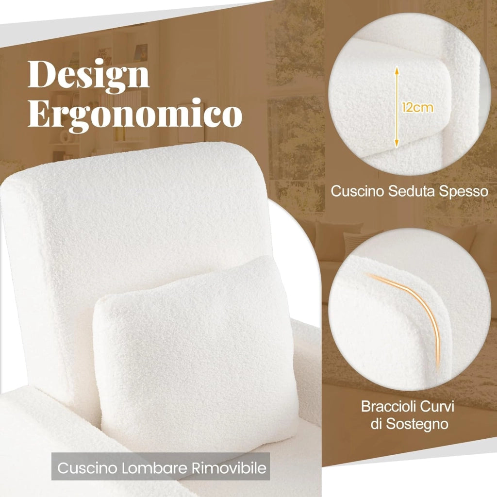 Poltrona Soggiorno, Sofa Imbottita Ergonomica con Cuscino Lombare, Sedia da Salotto Imbottita, Gambe in Legno di Gomma, per Soggiorno e Camera da Letto Ufficio
