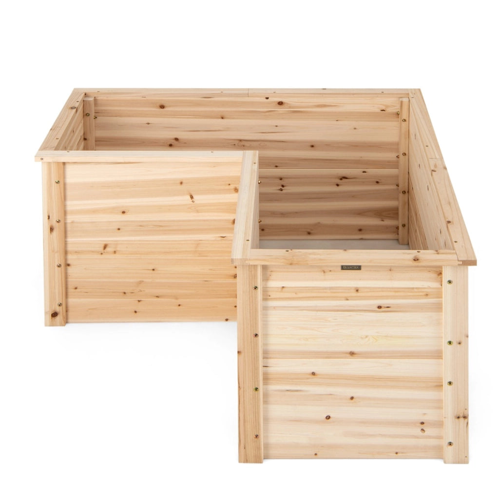 Letto rialzato in legno da giardino con base aperta, Vaso rialzato a forma di L da giardino 120x120x63cm  Naturale-Fioriere