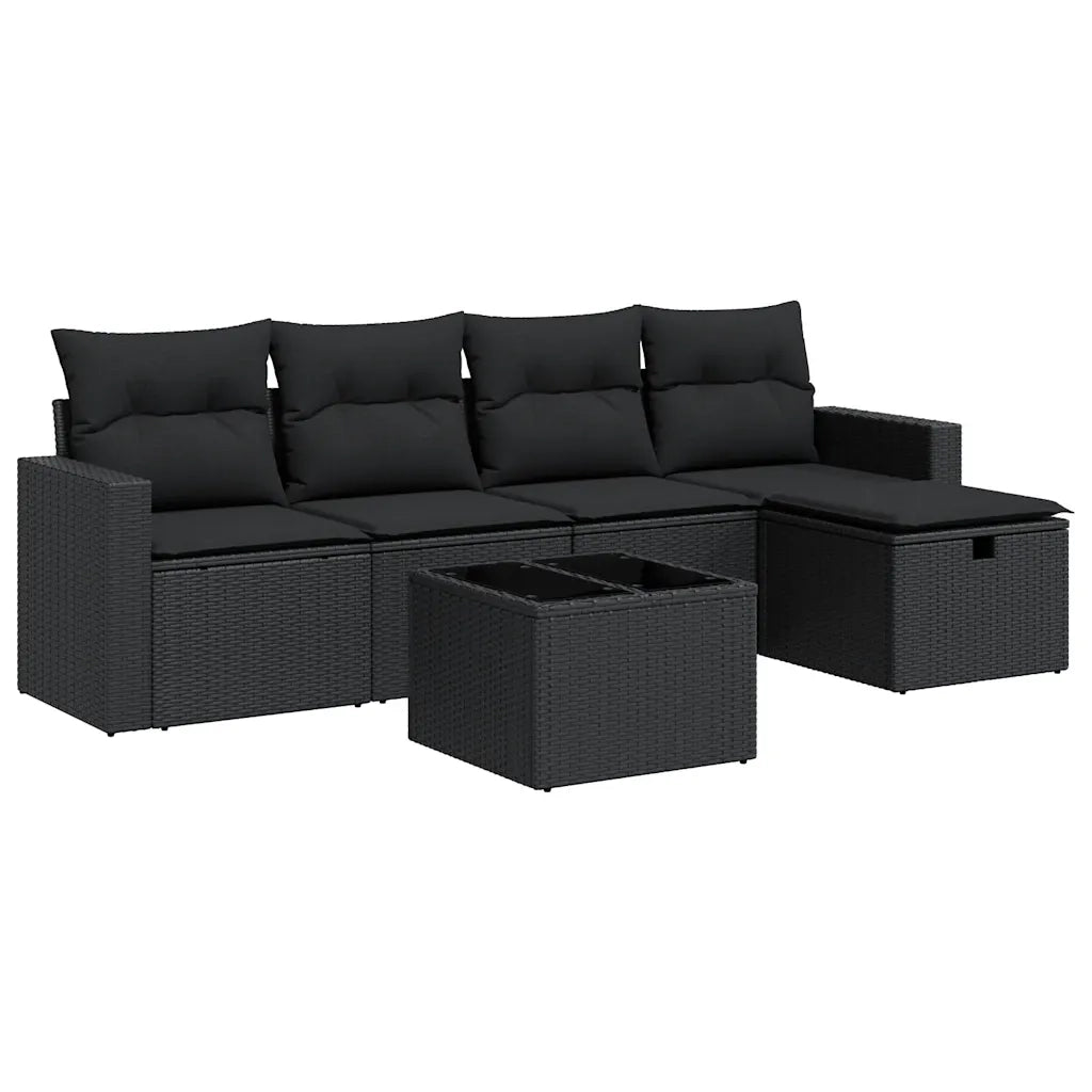 Set Divano da Giardino 6 pz con Cuscini Nero in Polyrattan