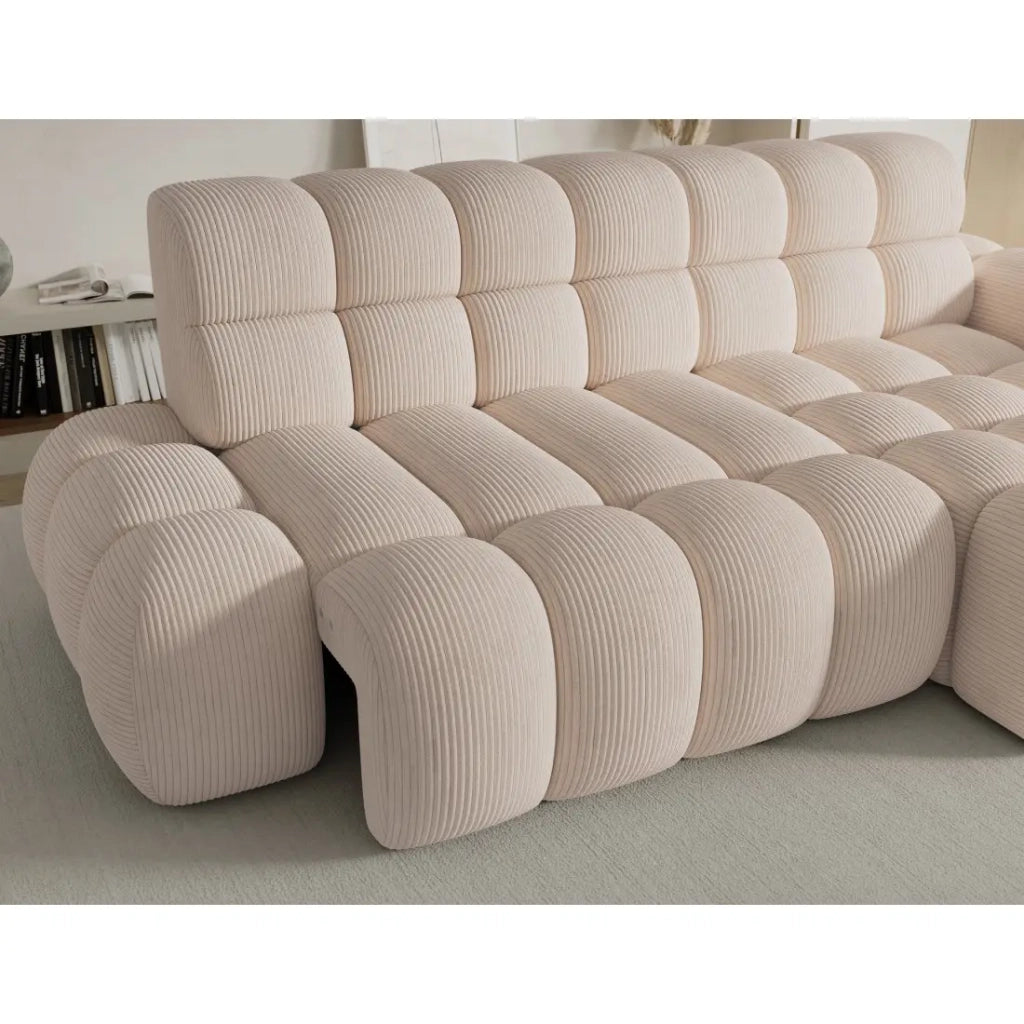Divano angolare convertibile BULLA 3 posti beige angolo destro - velluto a coste con estensione della seduta elettrica