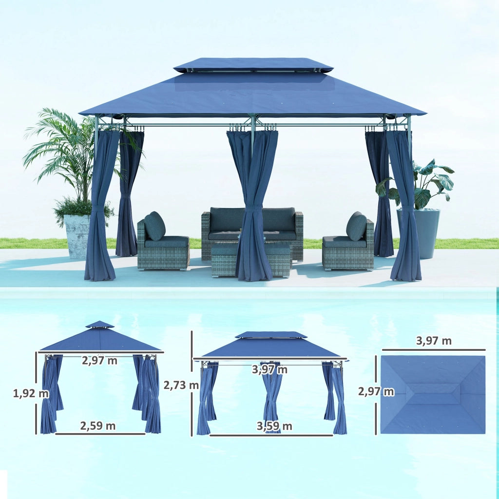 Tenda da giardino 3x4m con 6 tende amovibili ¨C zephmum ¨C blu scuro