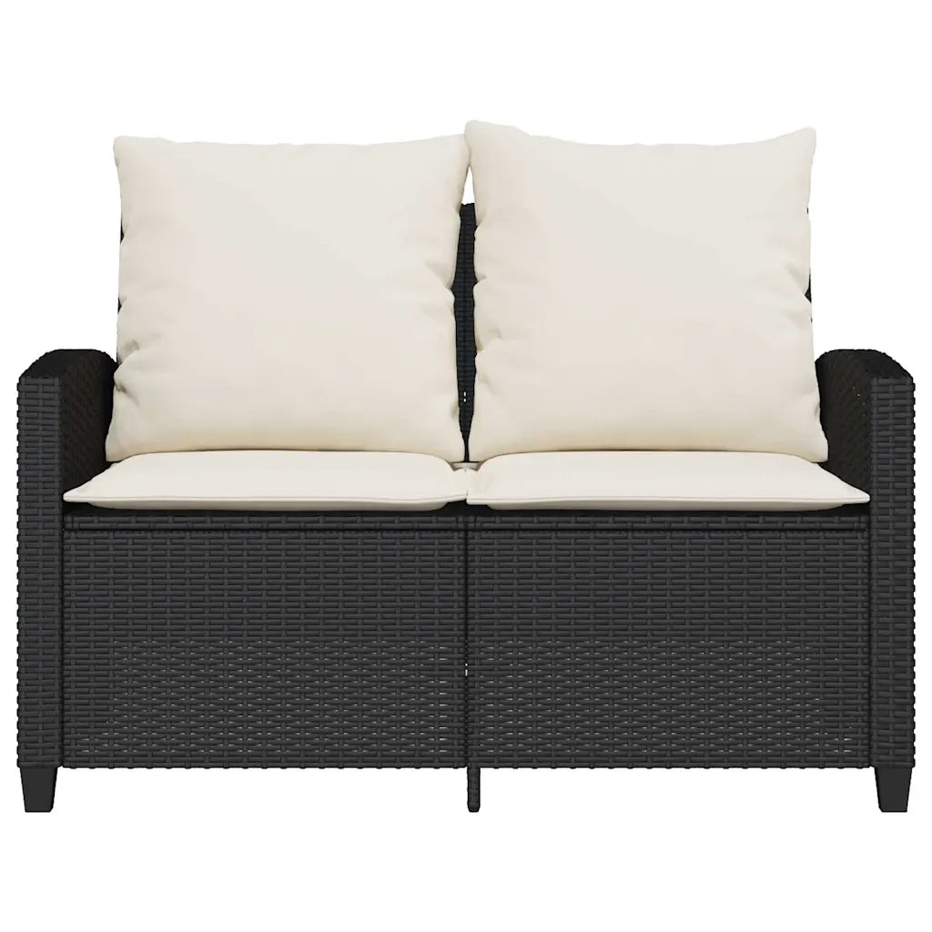 Divano da Giardino a 2 Posti Cuscini&Tavolo-Sofa da Giardino-Divano da esterno Nero in Polyrattan