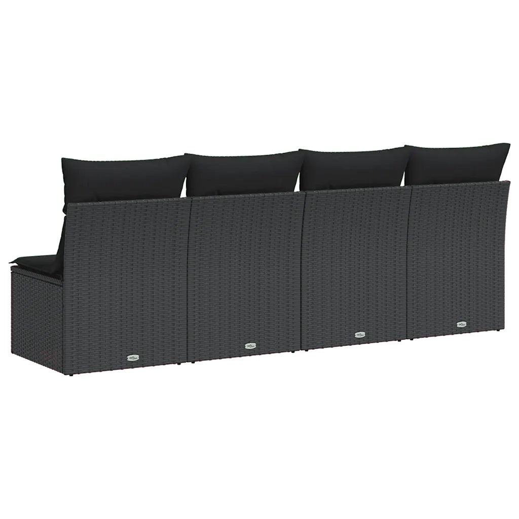 Divano da giardino con cuscini 4 Posti-Sofa da Giardino-Divano da esterno nero in polyrattan 782088