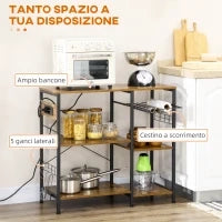 Mobile da Cucina a 3 ripiani in Truciolato con Presa di corrente, Porta USB e Cestino, 90x40x83cm