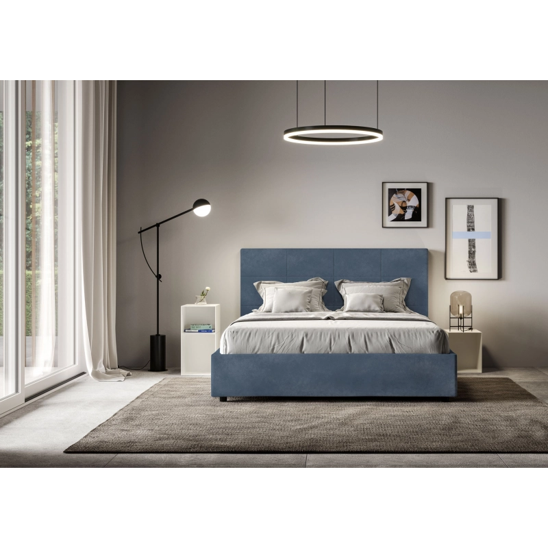 Letto imbottito Matrimoniale 160x200 cm Mika - Con rete,Microfibra,Blu