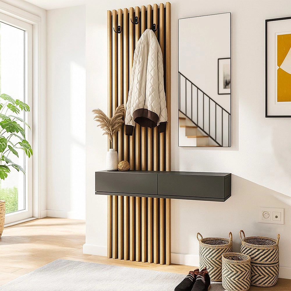 Mobile Ingresso Elois Antracite e Rovere con Specchio e Appendiabiti