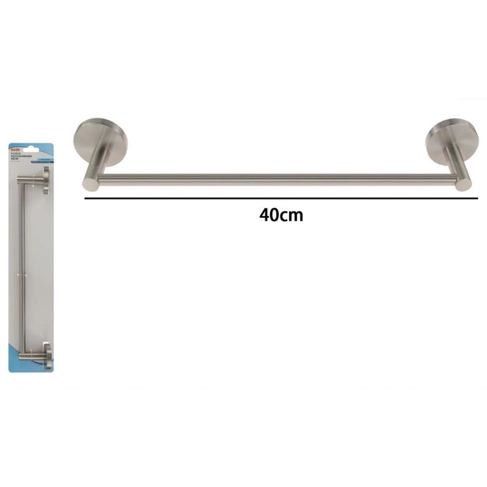 Trade Shop - Porta Asciugamani Lungo Da 40 Cm In Acciaio Satinato Accessorio Arredo Bagno 87911 -